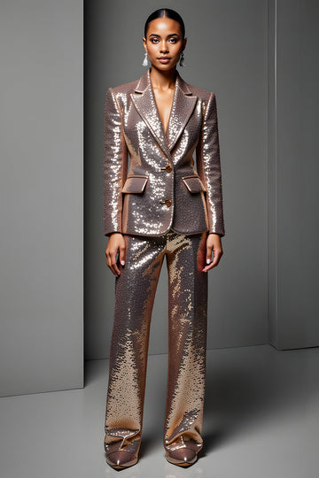 Rose Golden Peak Lapel 2 Piece Femmes Costumes avec Manches